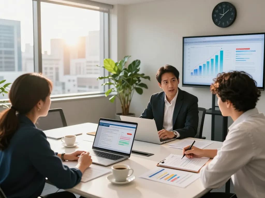 SMSF Accountant consulting with clients on self-managed super funds in a professional office environment.