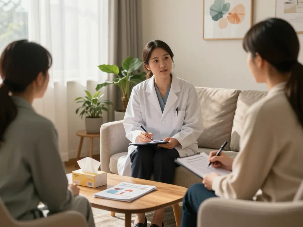 Engaging consultation to address焦慮症 in a tranquil mental health clinic.