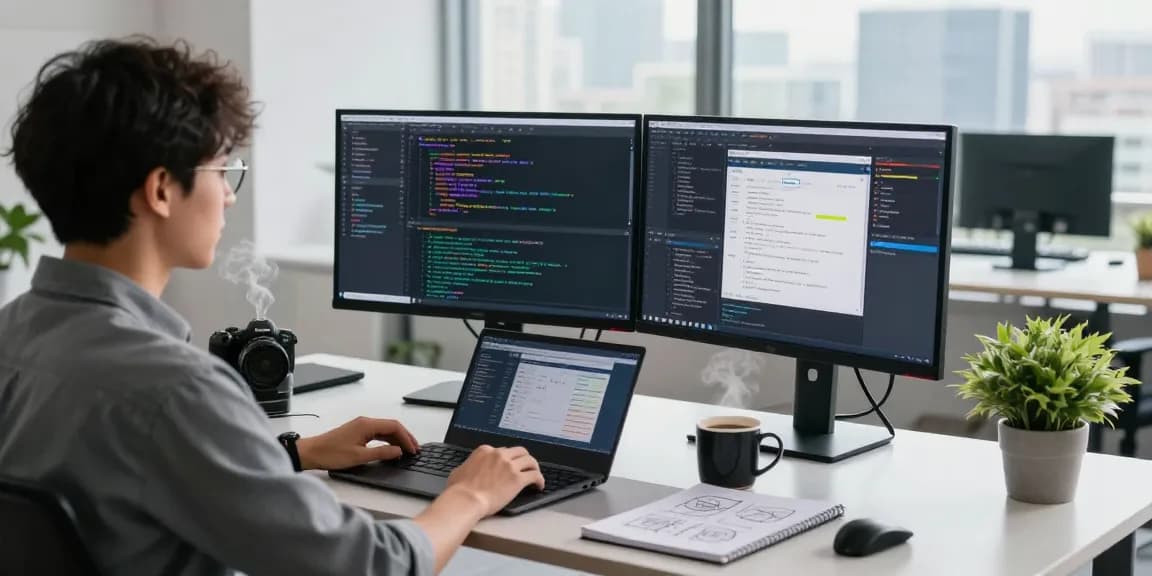 Developer coding at a modern workspace highlighting the WPS Official Website emphasis on innovative software solutions.