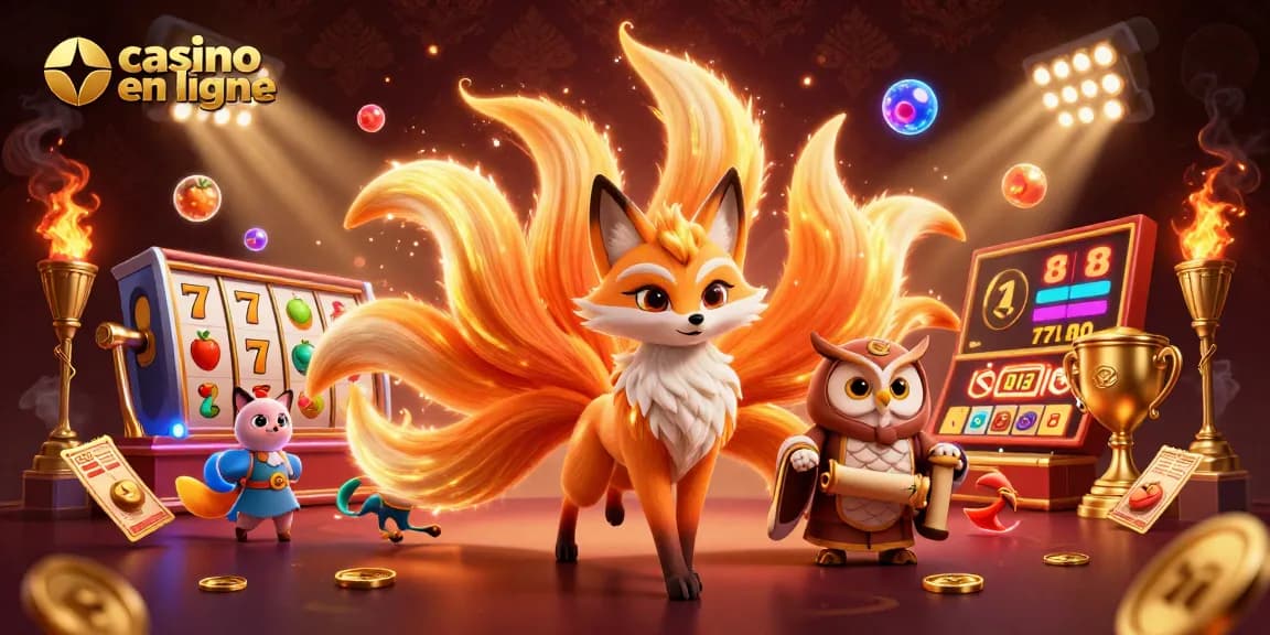 Jouez à des machines à sous au casino en ligne avec une illustration de personnages animés colorés.
