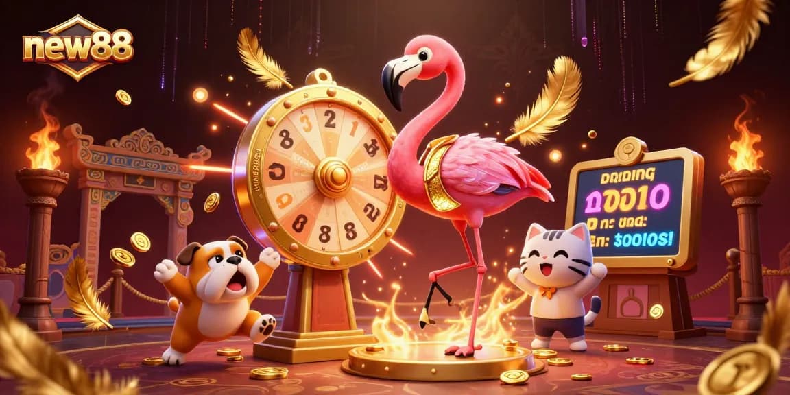 Experience the thrill of winning at new88 with a game show scene featuring exciting characters and action!