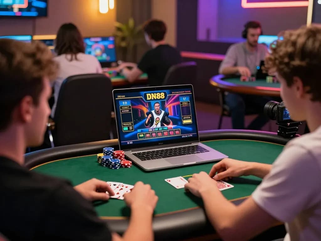 Engaged players enjoying online casino games at DN88 interface, vibrant gaming atmosphere.