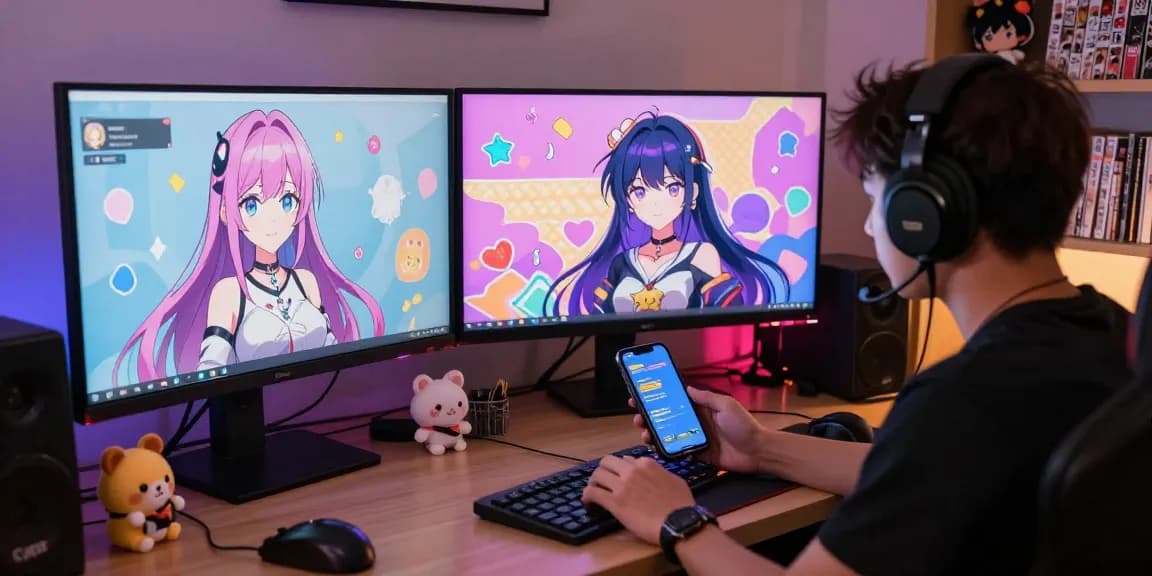 Engaging ai ecchi chat interaction with vibrant characters in a cozy home setting.