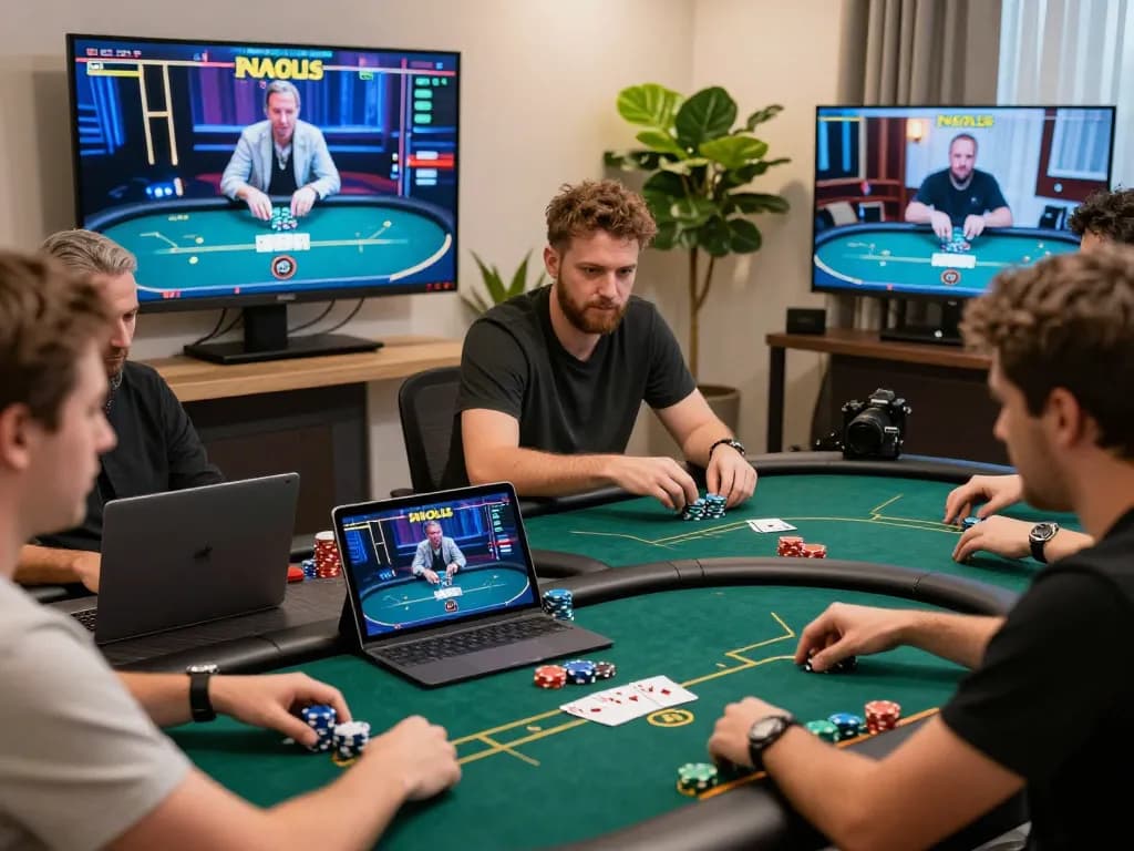 Participez à un gameplay de poker captivant au casino en ligne 2026 avec plusieurs écrans montrant l'action