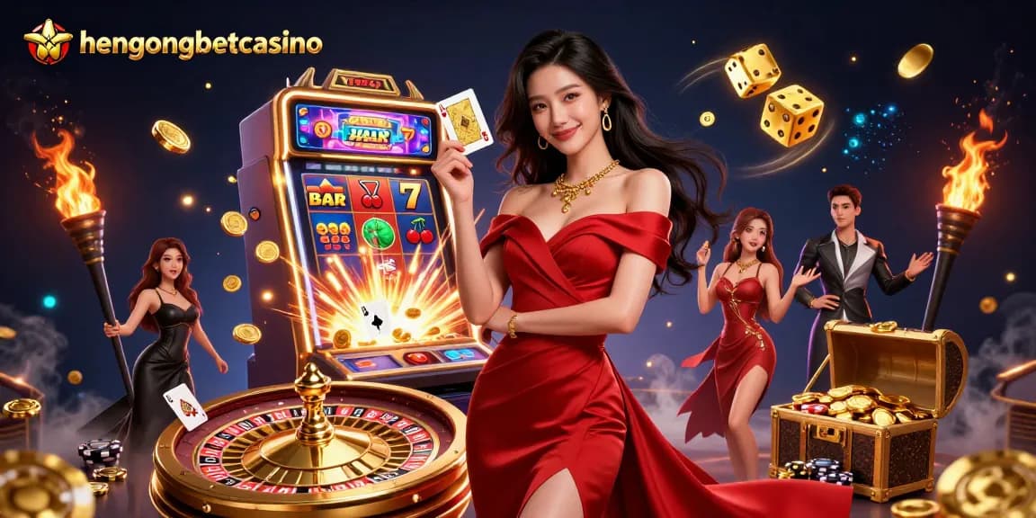 Experience thrills at hengongbetcasino with a stunning 3D illustration of a glamorous casino scene.