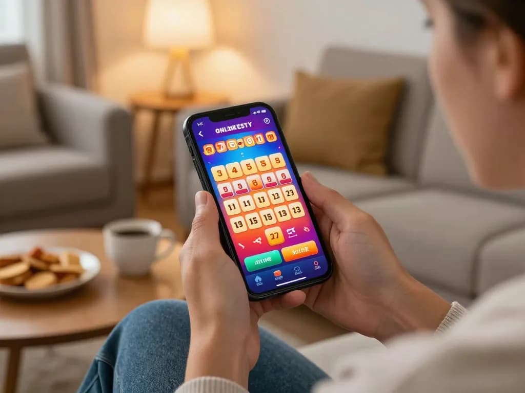 Engaging in đánh đề online while relaxing at home, showcasing mobile gaming excitement and opportunities.