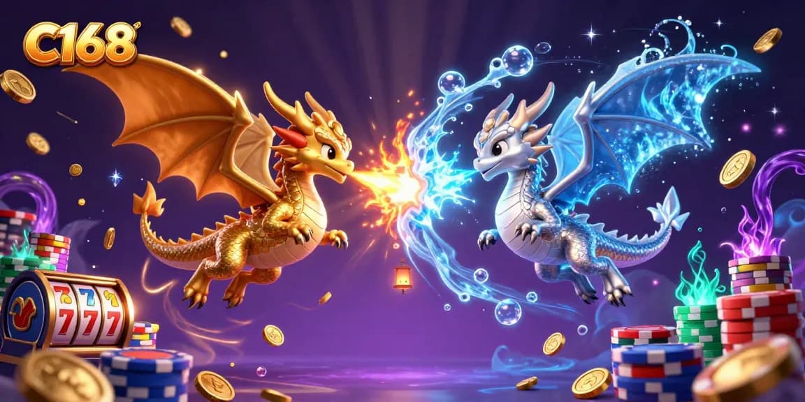 C168 reveals thrilling slot machine action with golden dragons and vibrant casino elements.