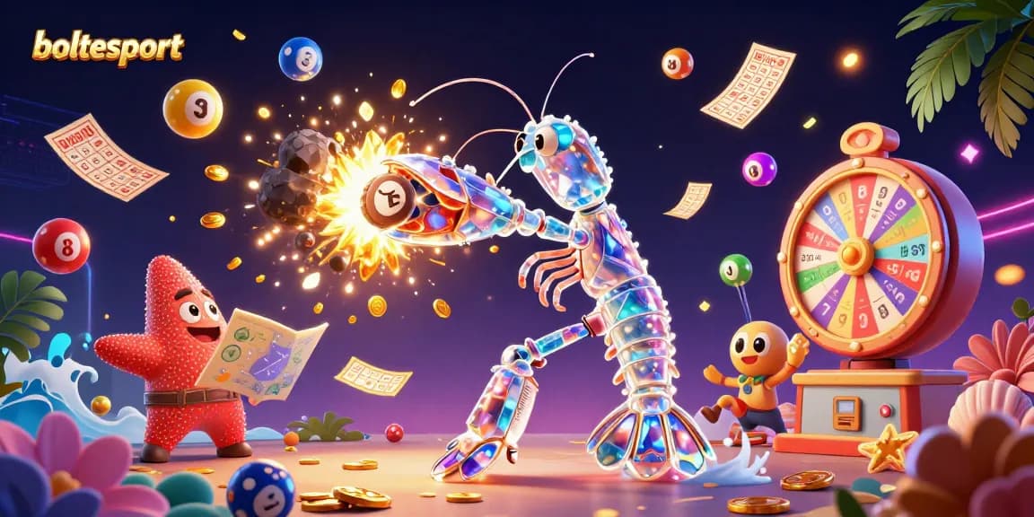 Experience boltesport's thrilling lottery vibe with vibrant 3D characters and dynamic elements in one exciting scene.