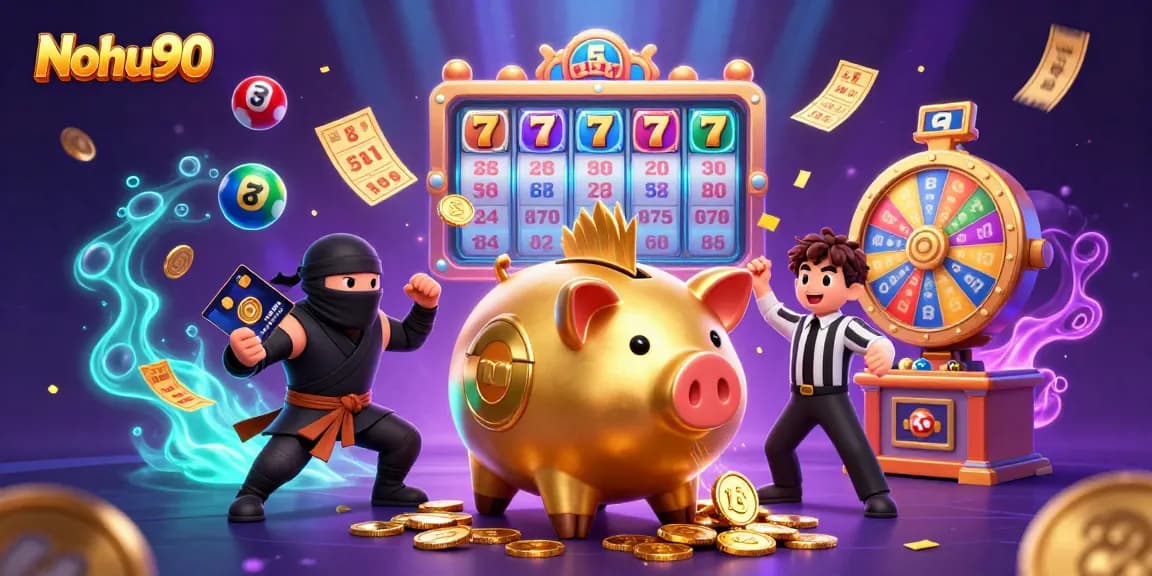 Nohu90 engages players with vibrant slots and jackpot excitement in this 3D dynamic casino scene.