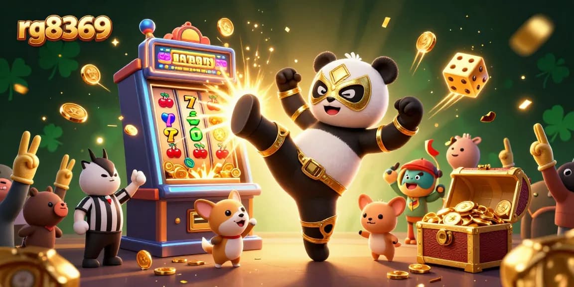 Experience jackpot excitement with rg8369 as a panda wrestler kicks while tiny animal fans cheer at the casino!