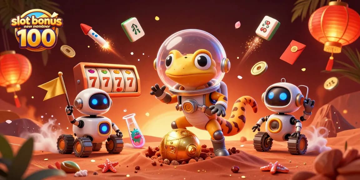 Experience the thrill with slot bonus new member 100 as a cartoon gecko discovers a golden casino.