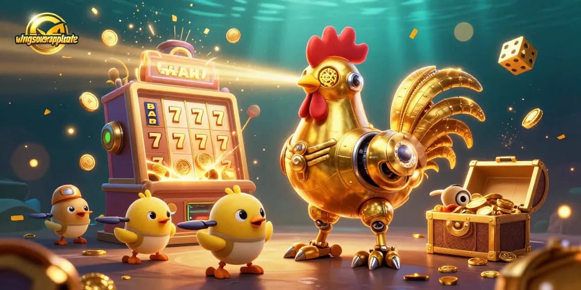 Spin to win at wingsoverapplegate with golden rooster robot and baby chick drones!