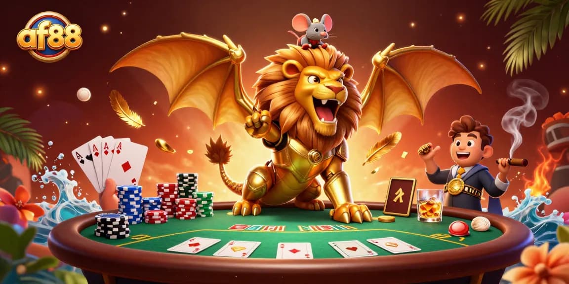 Join the excitement at af88 with a thrilling poker showdown featuring a majestic chimera and mouse jockey.