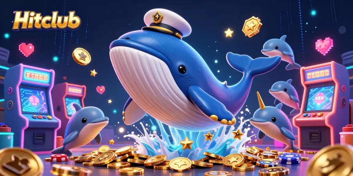Hitclub showcases thrilling casino action with a giant whale captain and poker chip dolphins.
