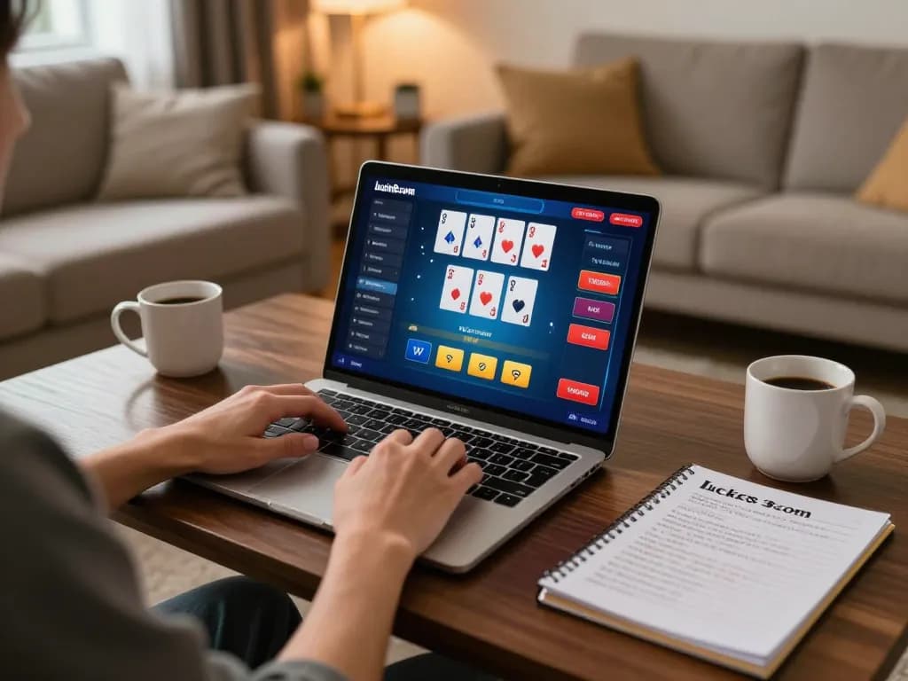 Engaging online blackjack gameplay with luck8com on a laptop in a cozy home setting.