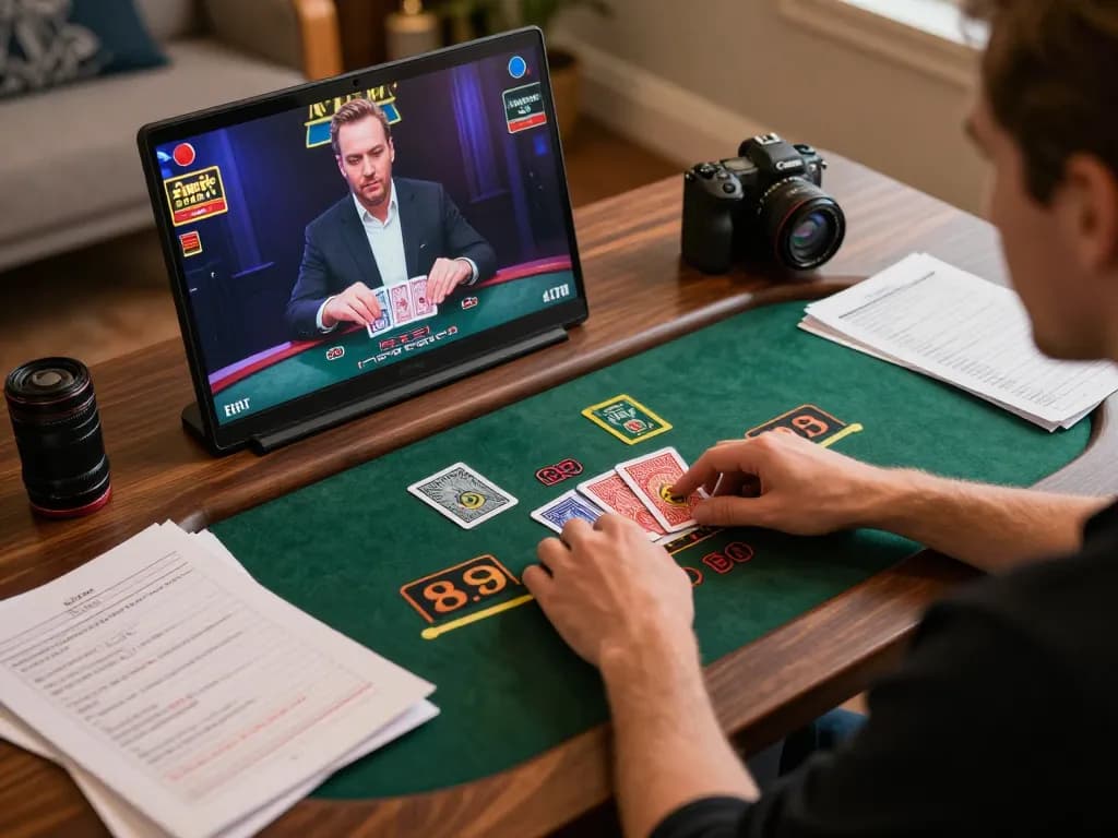 Engaging user enjoys live dealer blackjack on xin88, showcasing a vibrant online gaming setup.