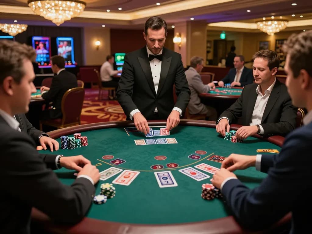 Keonhacai players engaged in blackjack at a vibrant casino table, showcasing the thrill of strategic betting.