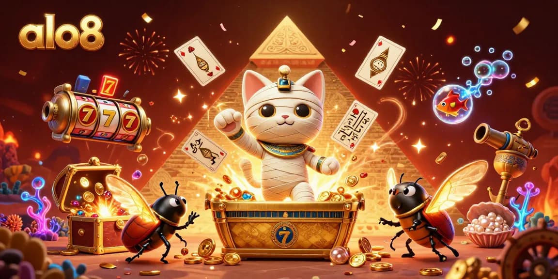 Experience the thrills at alo8 with a vibrant 3D illustration of a casino adventure.