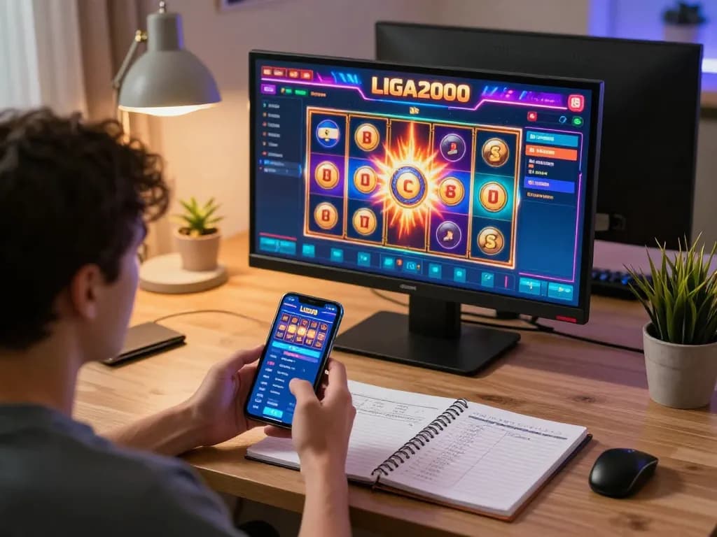 LIGA2000 slots gameplay showcasing a player immersed in online gambling strategies.