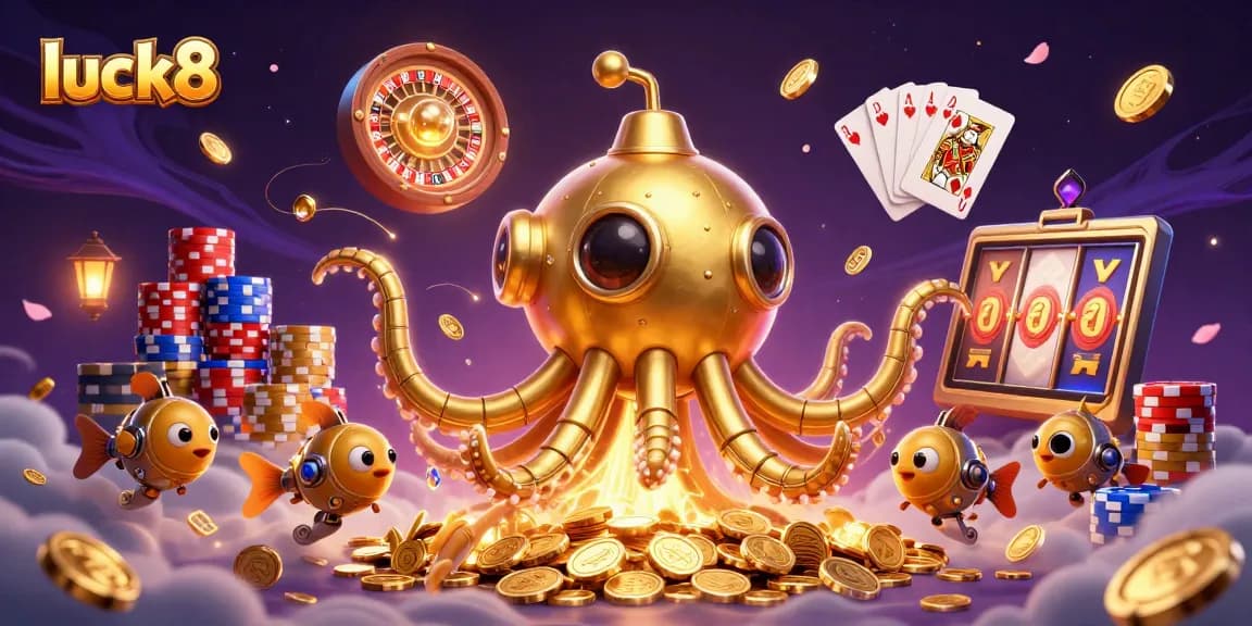 Engage in the excitement of luck8 with a golden kraken submarine and dynamic casino elements.