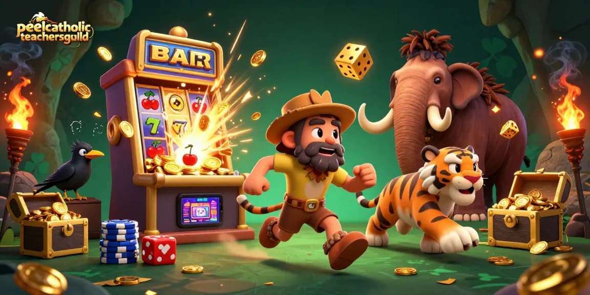 Experience thrilling wins at peelcatholicteachersguild's prehistoric casino with vibrant characters and classic gaming elements.