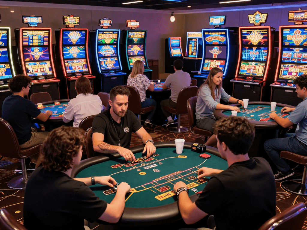 Giocatori entusiasti nei casino non AAMS, immersi in giochi entusiasmanti e atmosfere vivaci.