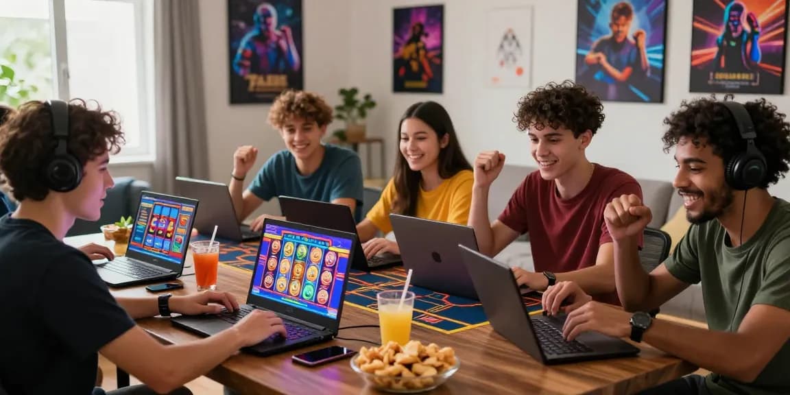 Experience thrilling online gaming at https://79club.dev/ with friends in a lively living room setting.