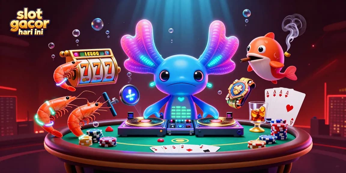 Experience thrilling slot gacor hari ini action with vibrant characters and casino elements in a crowded underwater scene.