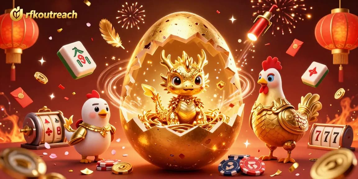 Experience rfkoutreach's vibrant golden dragon emerging from poker chips amidst festive casino elements.