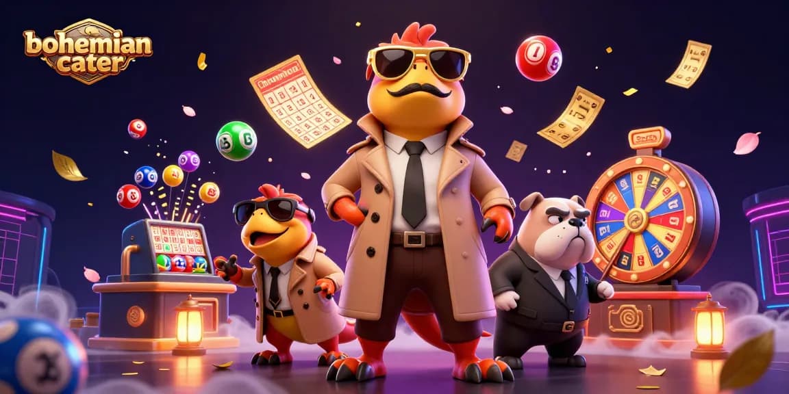 Engage with bohemiancater's vibrant casino scene featuring raptors in disguise and lively lottery elements.