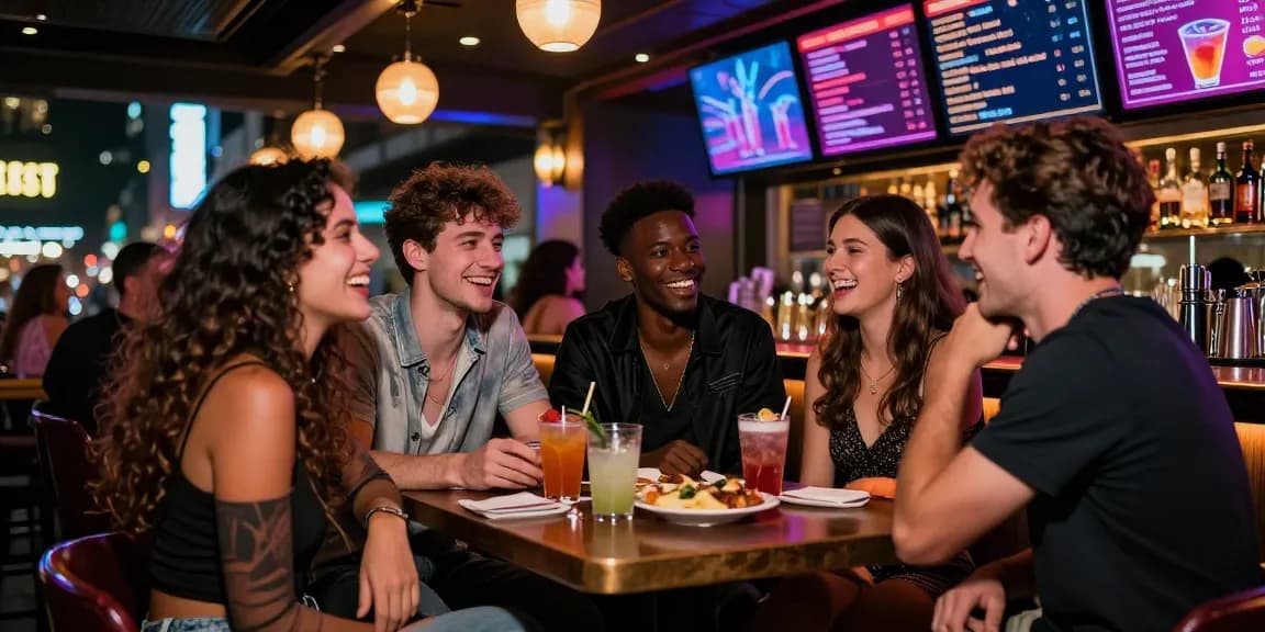 Gái gọi tận hưởng không khí đêm sôi động tại quán bar hiện đại.