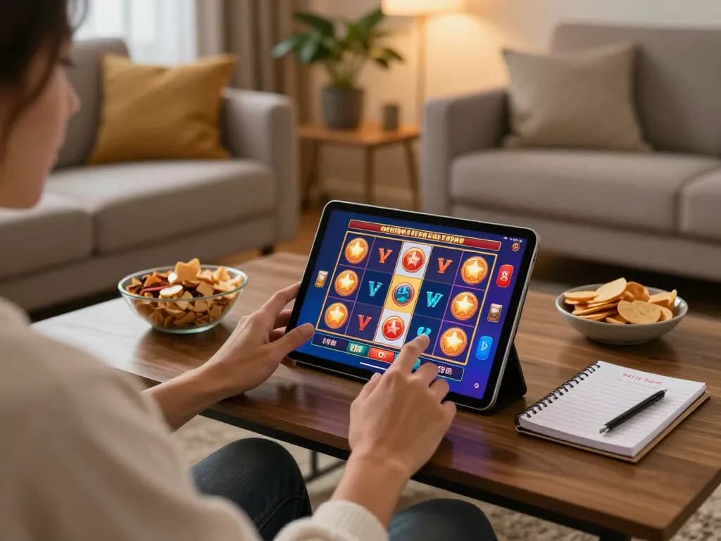 Person actively winning on Vin88 online slot machine from a cozy home setup.
