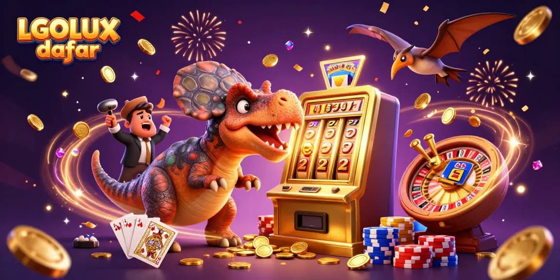 Engaging scene showcasing LGOLUX daftar with characters celebrating jackpot wins at a dynamic online casino.