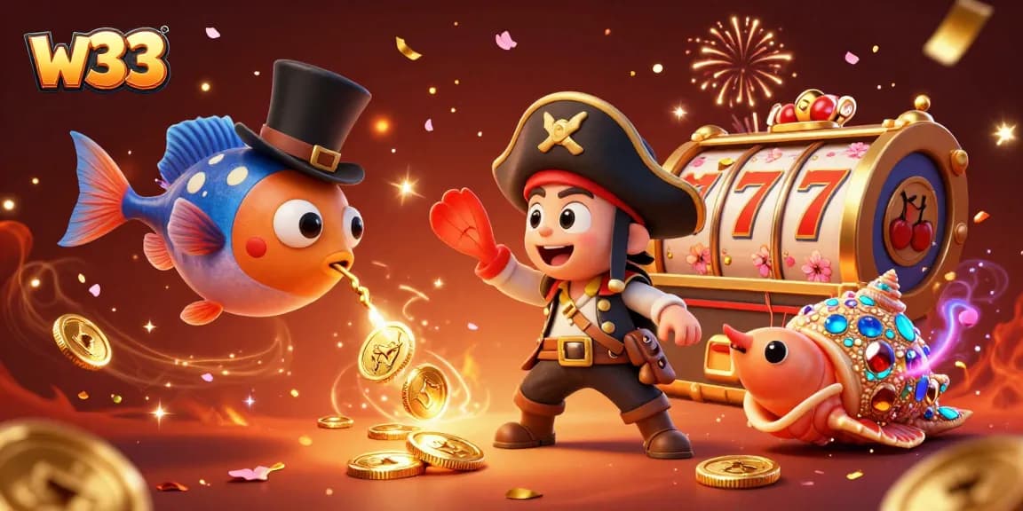 Engage with thrilling spins at w33 casino, featuring dynamic visuals of deep-sea characters amidst exciting game elements.