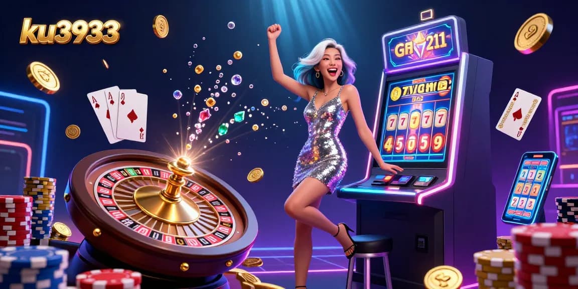 Spin and win with ku3933's thrilling slots jackpot featuring a celebratory scene.