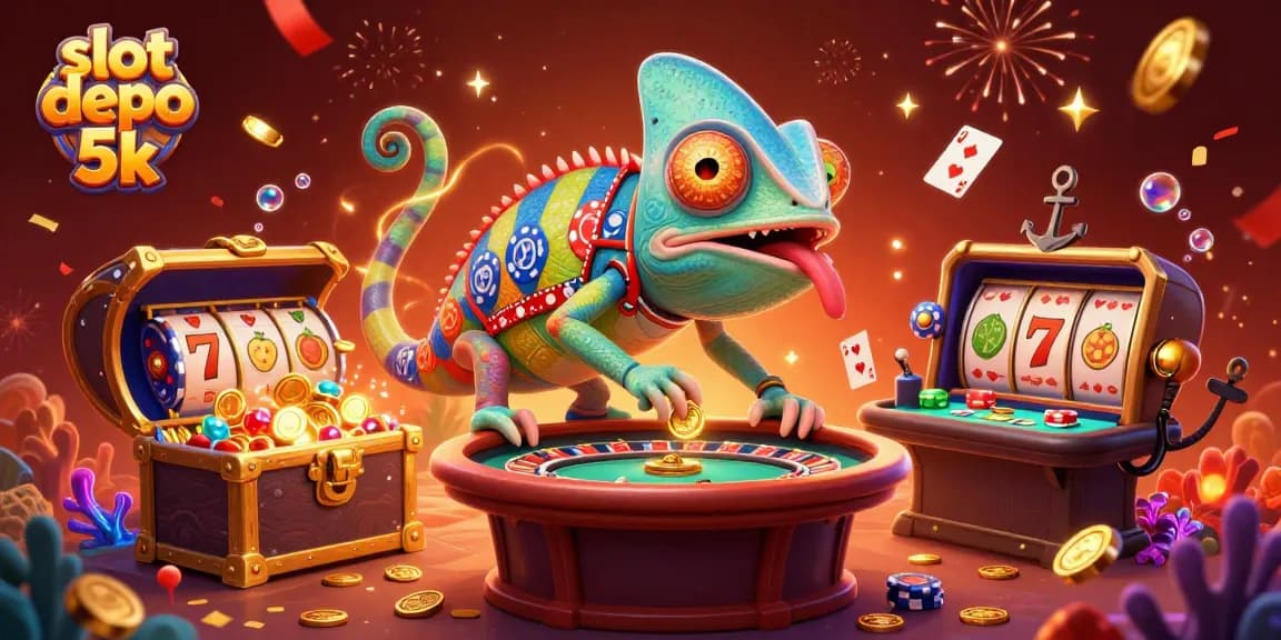 Experience the thrill of slot depo 5k with our vibrant 3D casino scene, showcasing fun gameplay elements.
