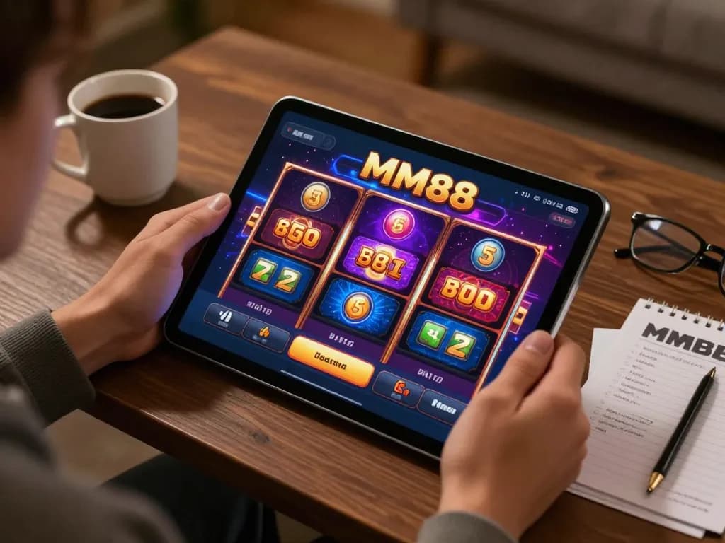 Play slots on MM88 mobile app in a cozy home setting with strategy notes.