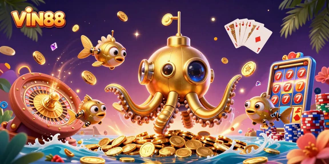Spin and win big at VIN88 with an exciting blend of 3D casino elements and vibrant colors.