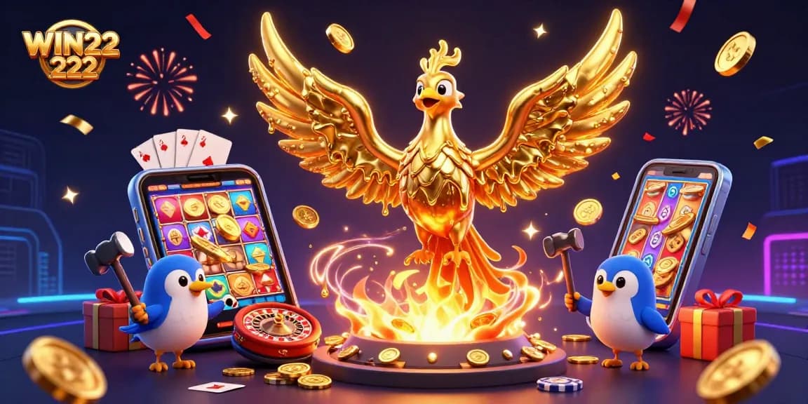 Experience winning excitement at WIN222 with a vibrant phoenix illustrating thrilling casino action.