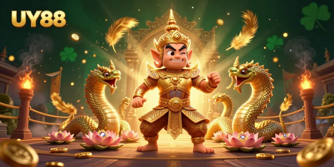 Engage in thrilling adventures at UY88 with colorful decorations, ancient guardians, and dazzling game elements.