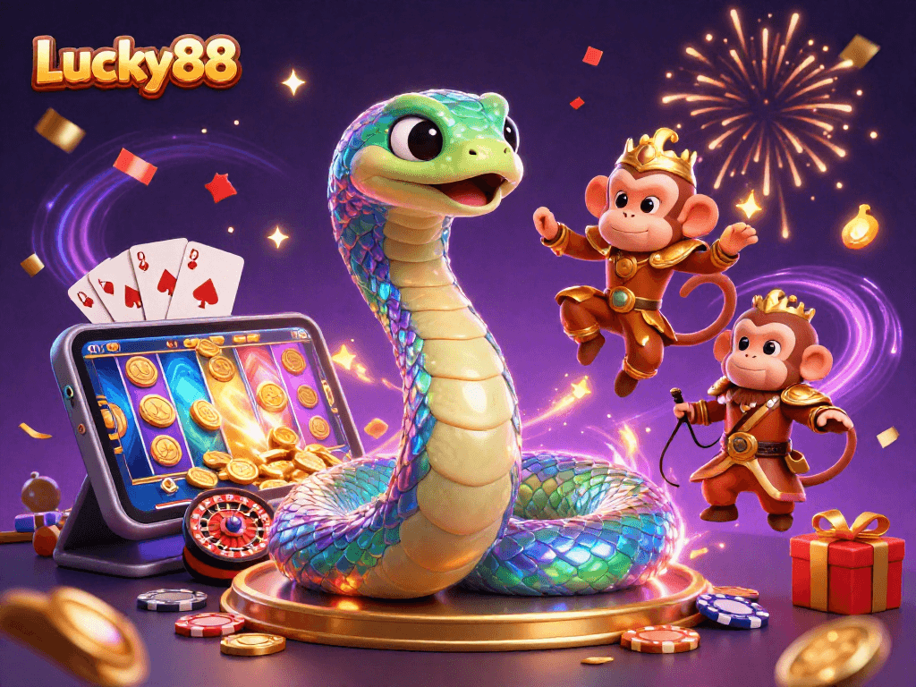 Experience exciting gameplay with Lucky88's vibrant slot game, colorful characters, and dazzling effects.