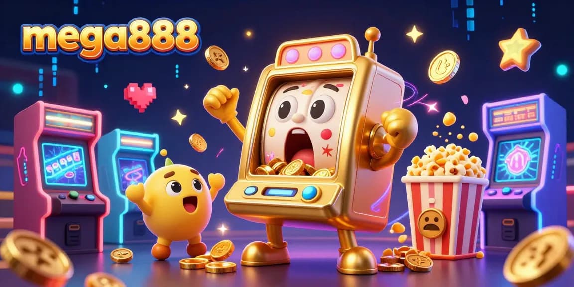 Engage in thrilling gameplay at mega888 with animated slot machines celebrating jackpots amid colorful arcade elements.