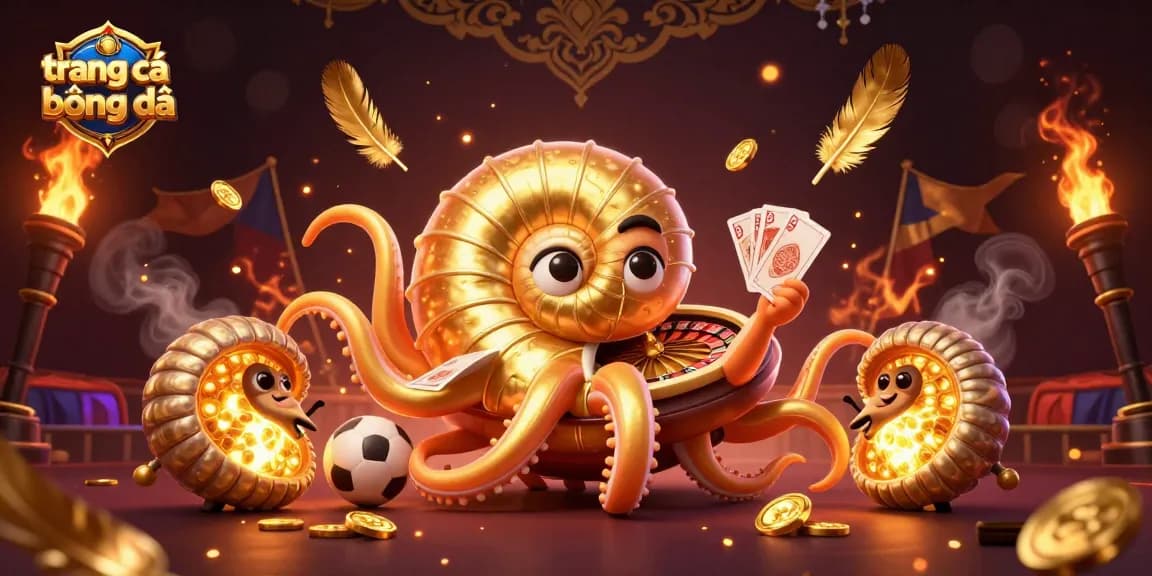 Bet on trang cá cược bóng đá with a vibrant scene of casino elements and a giant nautilus.