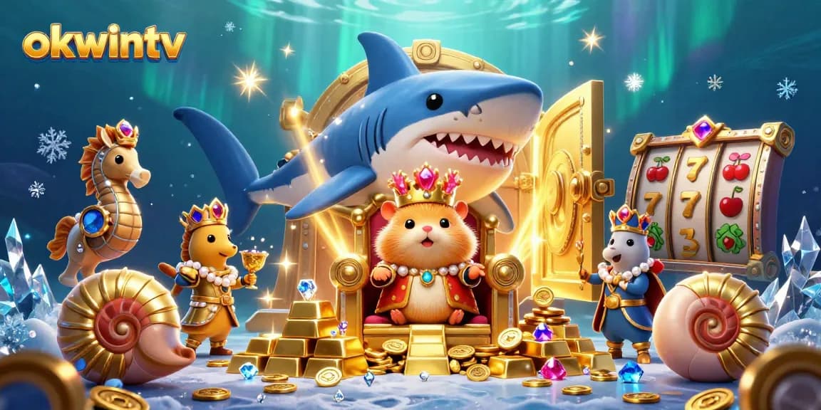 Experience thrilling gaming with okwintv's vibrant 3D cartoon casino scene full of treasures.