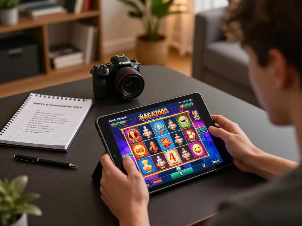 NAGA2000 player engaging in exciting online slot games in a cozy living room