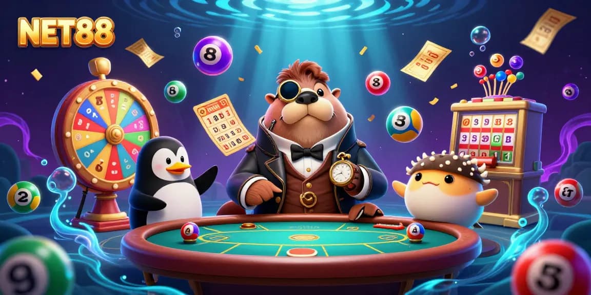 NET88 immerses gamers in an underwater poker game with vibrant casino elements everywhere.