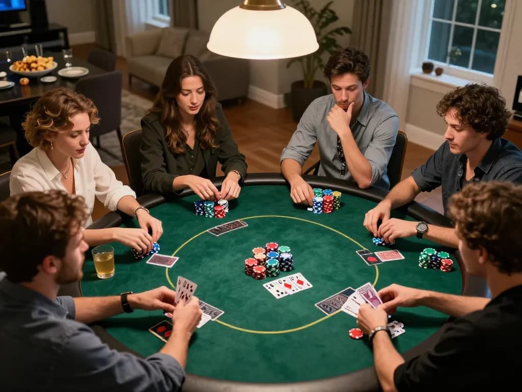 Friends enjoying a thrilling poker game night focused on strategic play at DA88.