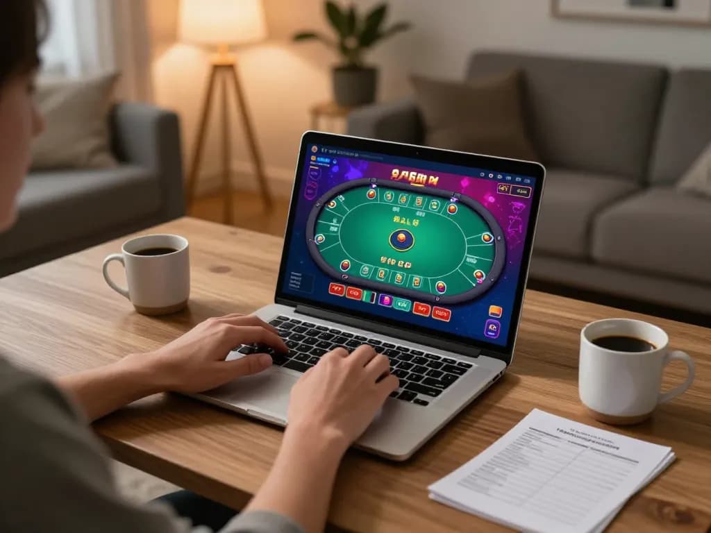 Engaging in online casino gaming with the xx88 58k interface on a laptop at home.