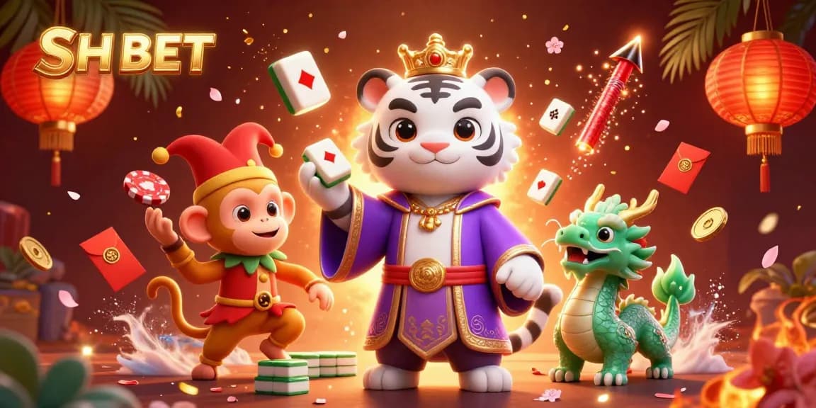 Juggle poker chips with SH BET characters in a vibrant 3D casino setup featuring a tiger and monkey.