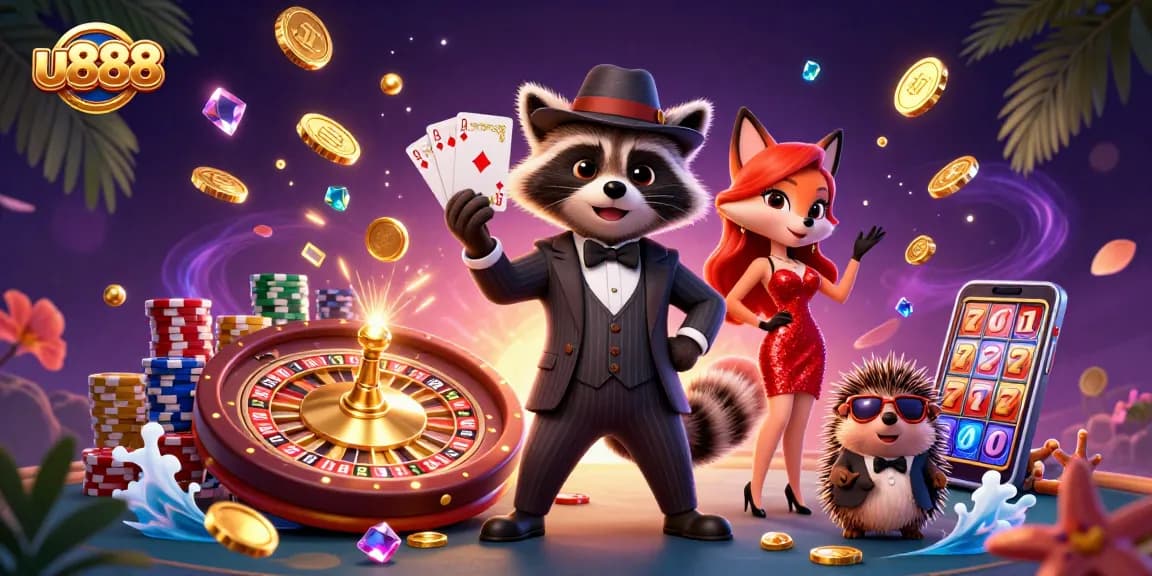 Experience thrilling moments with u888 as cartoon characters indulge in casino games.